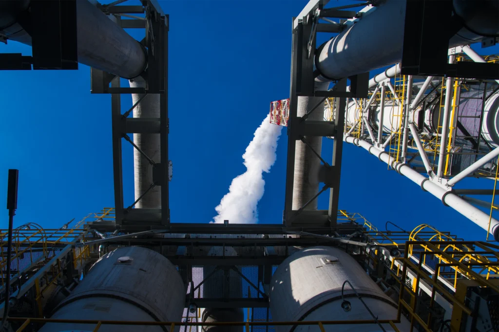 Falcon 9 rocket lifting off during SpaceX Starlink launch at Vandenberg Space Force Base