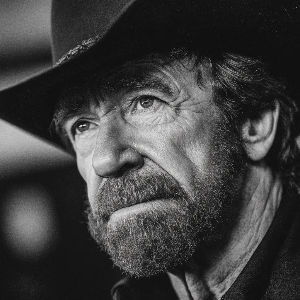 Portrait of Chuck Norris smiling, martial arts legend and Hollywood actor, remembered after his passing at 86