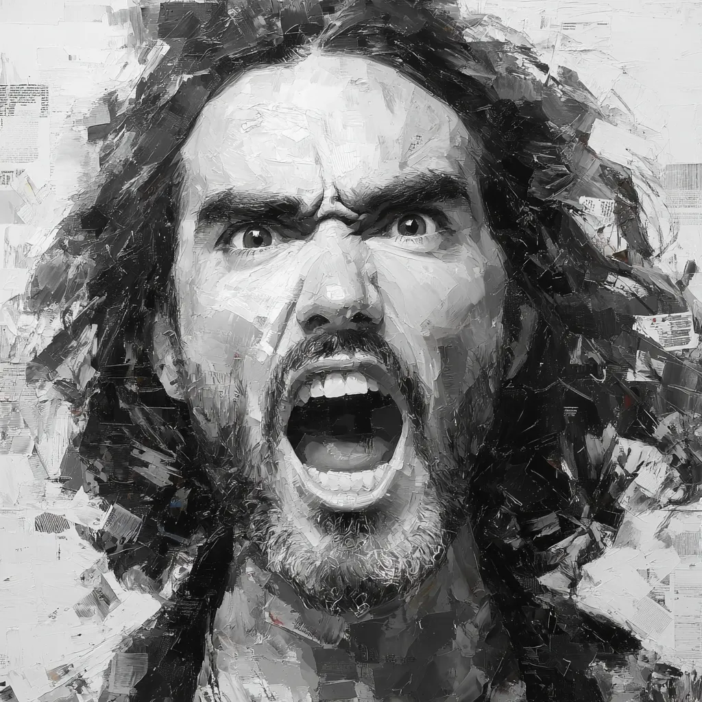 Russell Brand smiling at a public event, wearing a suit and glasses