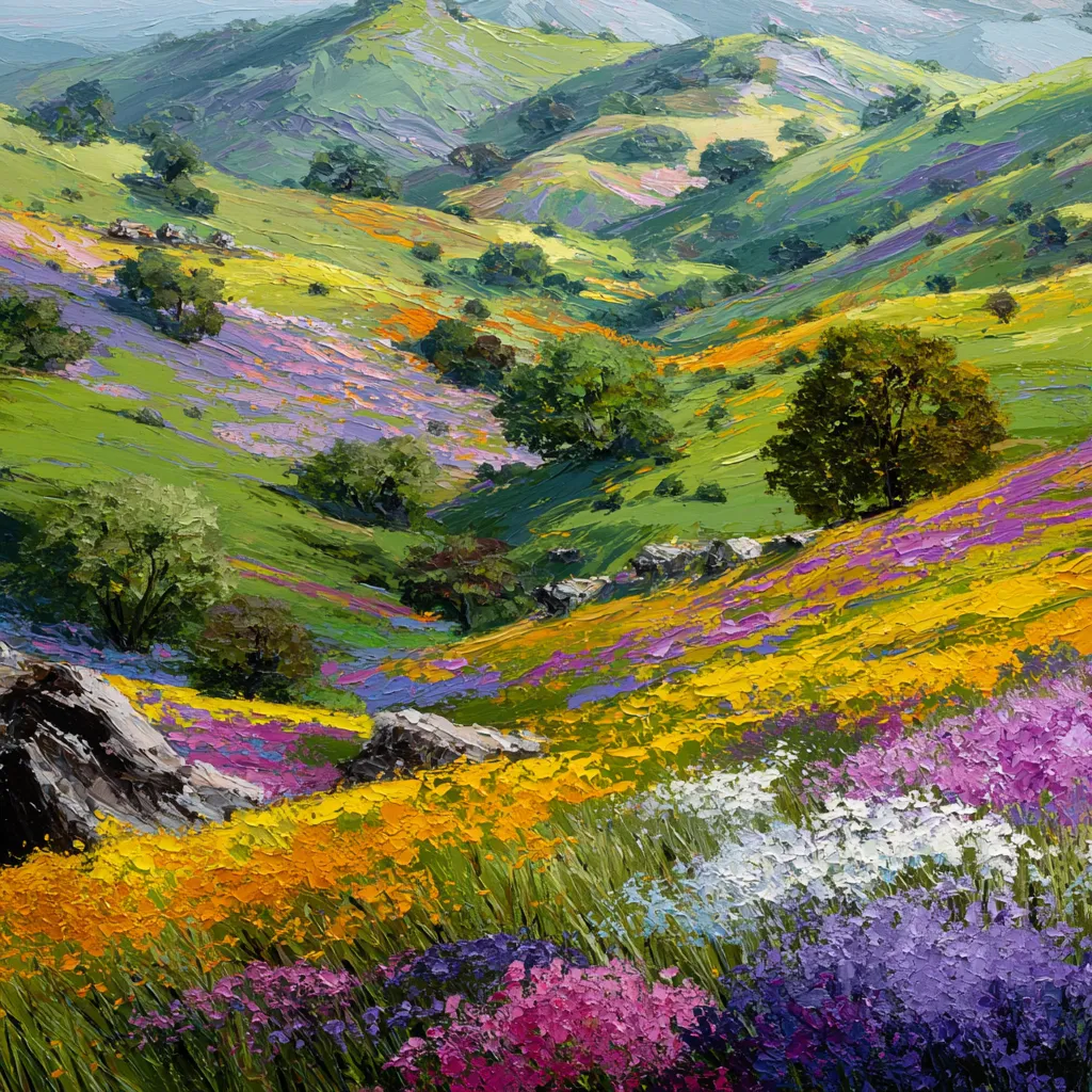 Colorful wildflowers blooming across a sunlit field in the USA