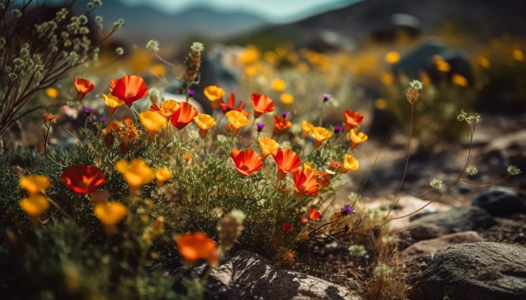 Colorful wildflowers blooming across a sunlit field in the USA