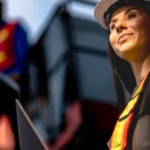 Laura Loomer speaking on stage at the India Today Conclave 2026 in New Delhi, addressing global security and U.S.-India relations.