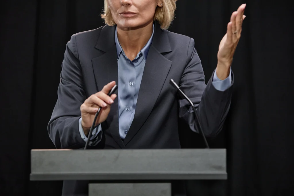 Pam Bondi speaking at a press conference after being fired as U.S. Attorney General