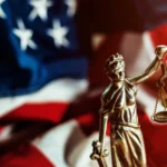 Courtroom gavel beside a symbolic execution chamber representing capital punishment and legal debate