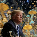 Donald Trump signing an executive order on psychedelic drugs, symbolizing changes in mental health treatment policies involving psilocybin and MDMA.