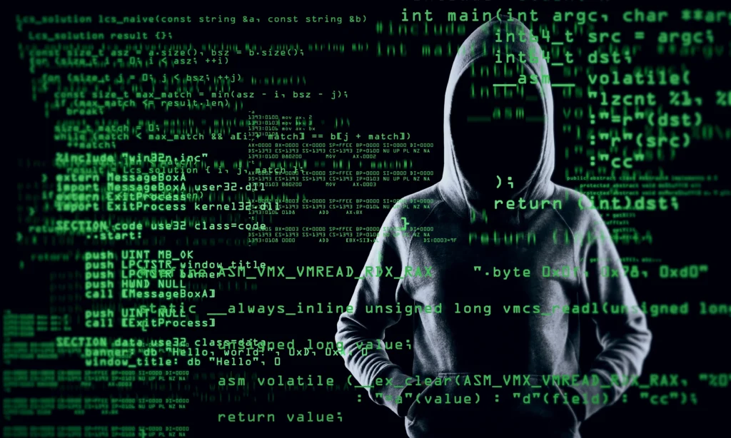 Digital illustration of a U.S. gas station under a cyberattack with hackers targeting fuel monitoring systems and cybersecurity warning graphics.