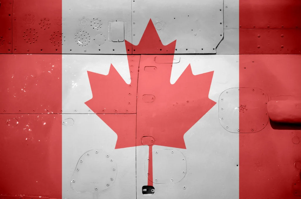 Canadian fighter jets flying in formation during a fleet modernization review
