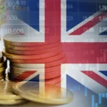 Rising UK bond yields chart with financial graphs showing economic uncertainty and market volatility