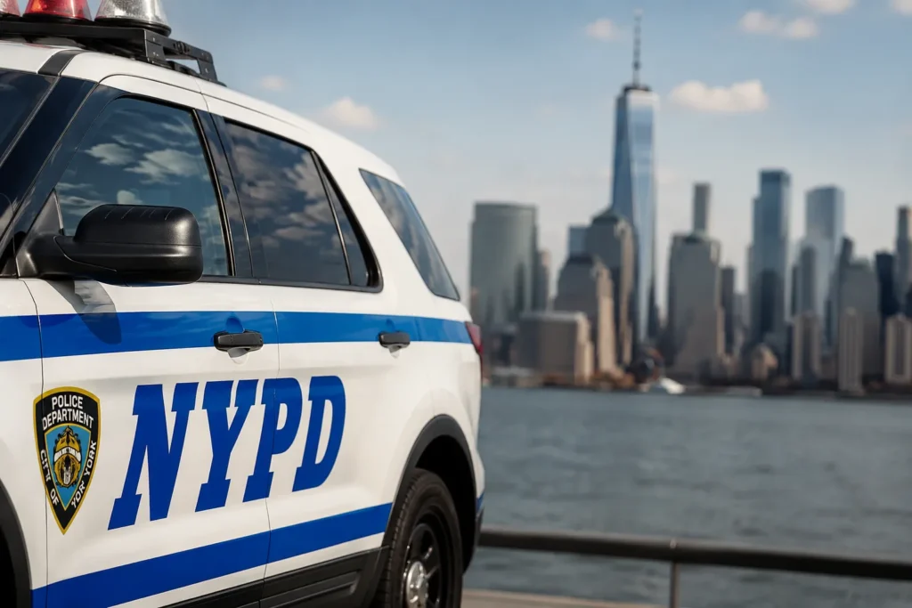 Mamdani’s Wife
NYPD police vehicle with New York City skyline in the background