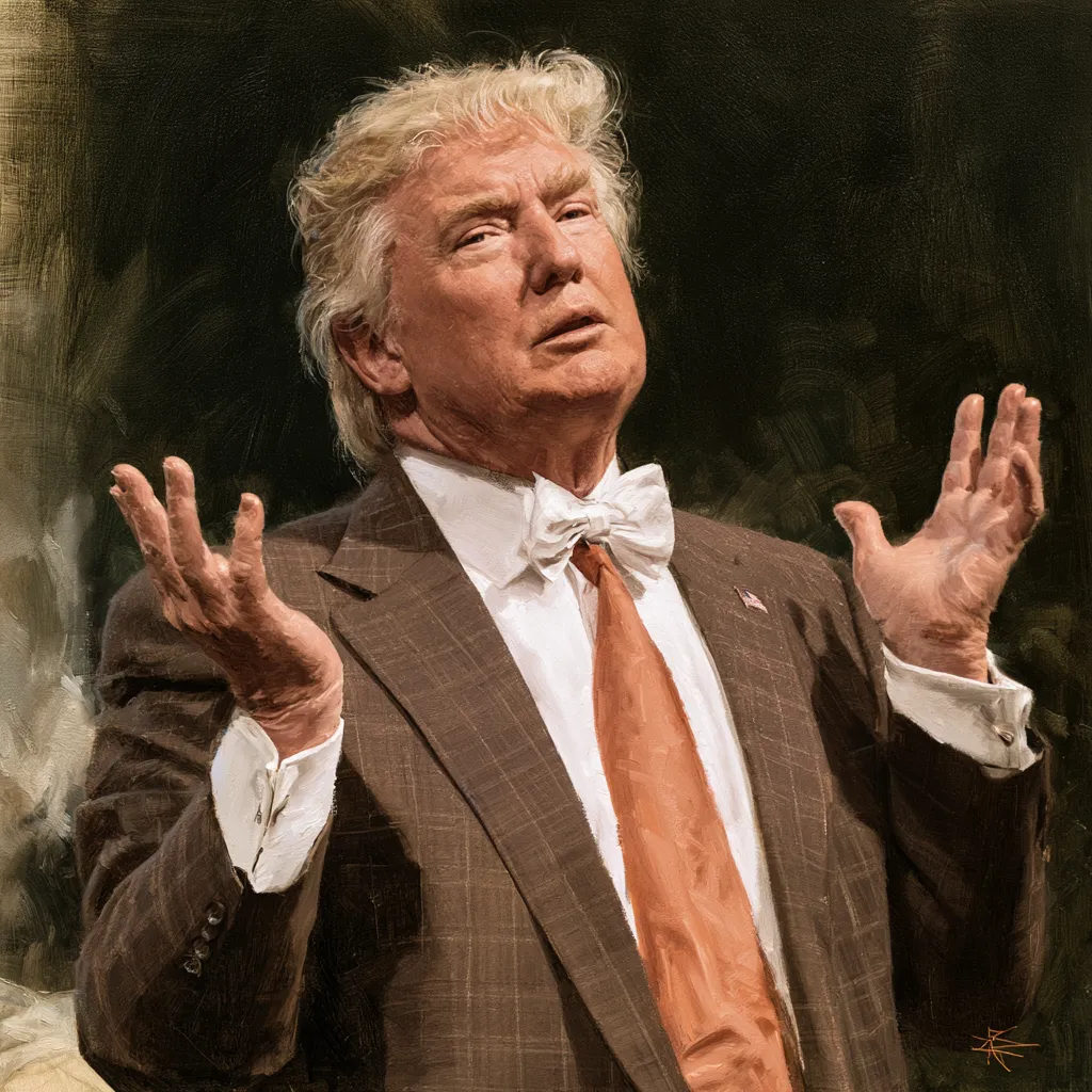 Donald Trump speaking at a political fundraising event attended by wealthy donors and corporate executives