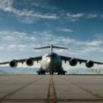 U.S. Air Force C-17 flying over Moscow during a rare mission