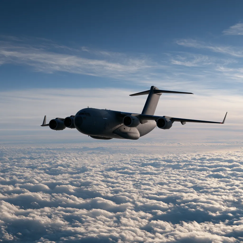 U.S. Air Force C-17 flying over Moscow during a rare mission