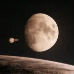 2026 Harvest Moon rising with Saturn shining nearby